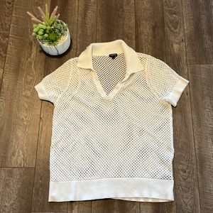 Torrid white V Neck crochet net overlay collared sweater F